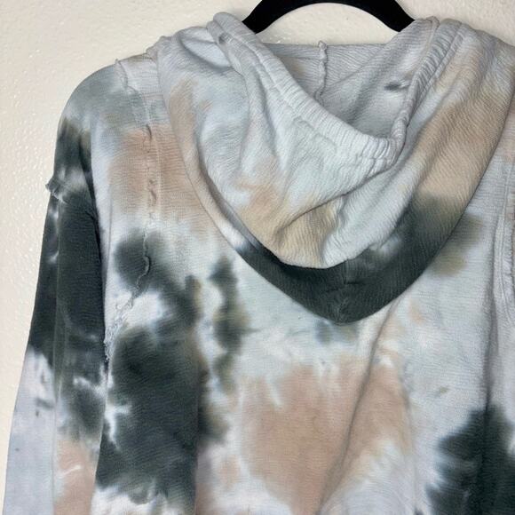 Mono B Sweater Women's Medium Tie Dye Jacquard Cropped Hoodie white, tan, green - Picture 12 of 16